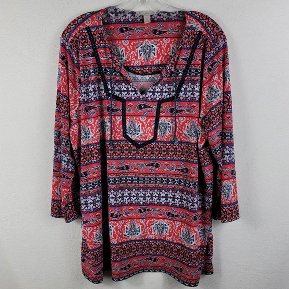 Dress Barn Tops - Dress Barn Blouse Tunic Blouse Pink Black Paisley Mixed Print Women's Size XL